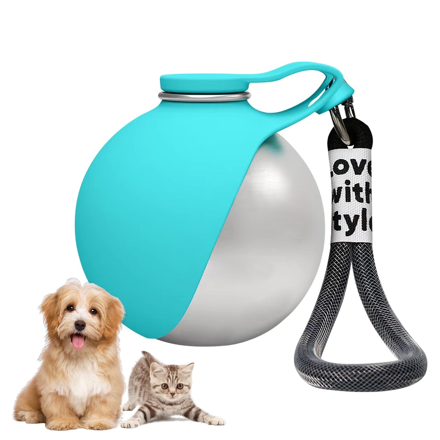 2in1 Portable Dog Water Bottle Portable,10oz Stainless Steel Leak Proof Pet Water Bottle Portable Dog Water Bottle Silicone Bowl,Outdoor Travel Water Bottle for Dogs Walking Hiking Camping, Blue