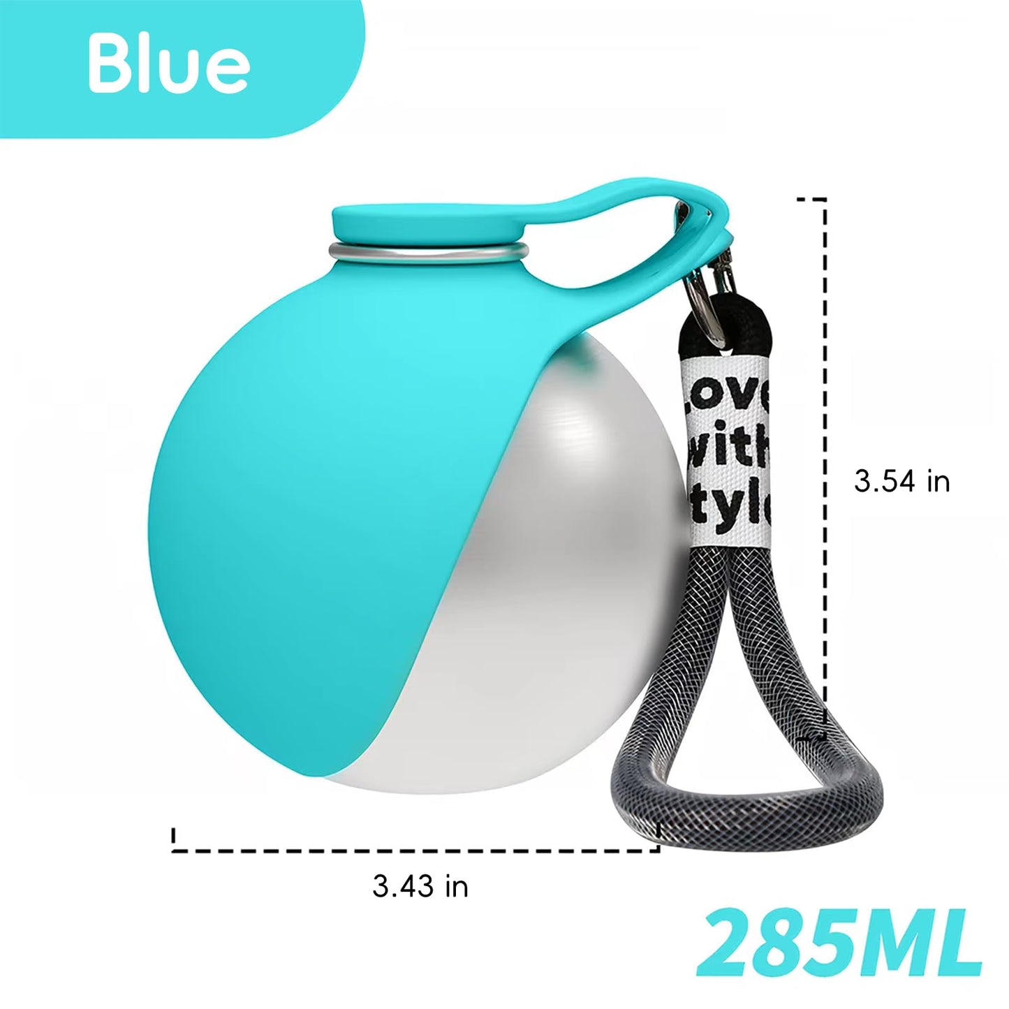 2in1 Portable Dog Water Bottle Portable,10oz Stainless Steel Leak Proof Pet Water Bottle Portable Dog Water Bottle Silicone Bowl,Outdoor Travel Water Bottle for Dogs Walking Hiking Camping, Blue