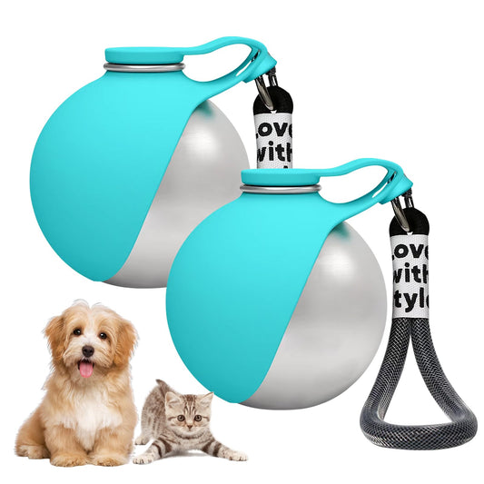 2in1 Portable Dog Water Bottle Portable,10oz Stainless Steel Leak Proof Pet Water Bottle Portable Dog Water Bottle Silicone Bowl,Outdoor Travel Water Bottle for Dogs Walking Hiking Camping, Blue