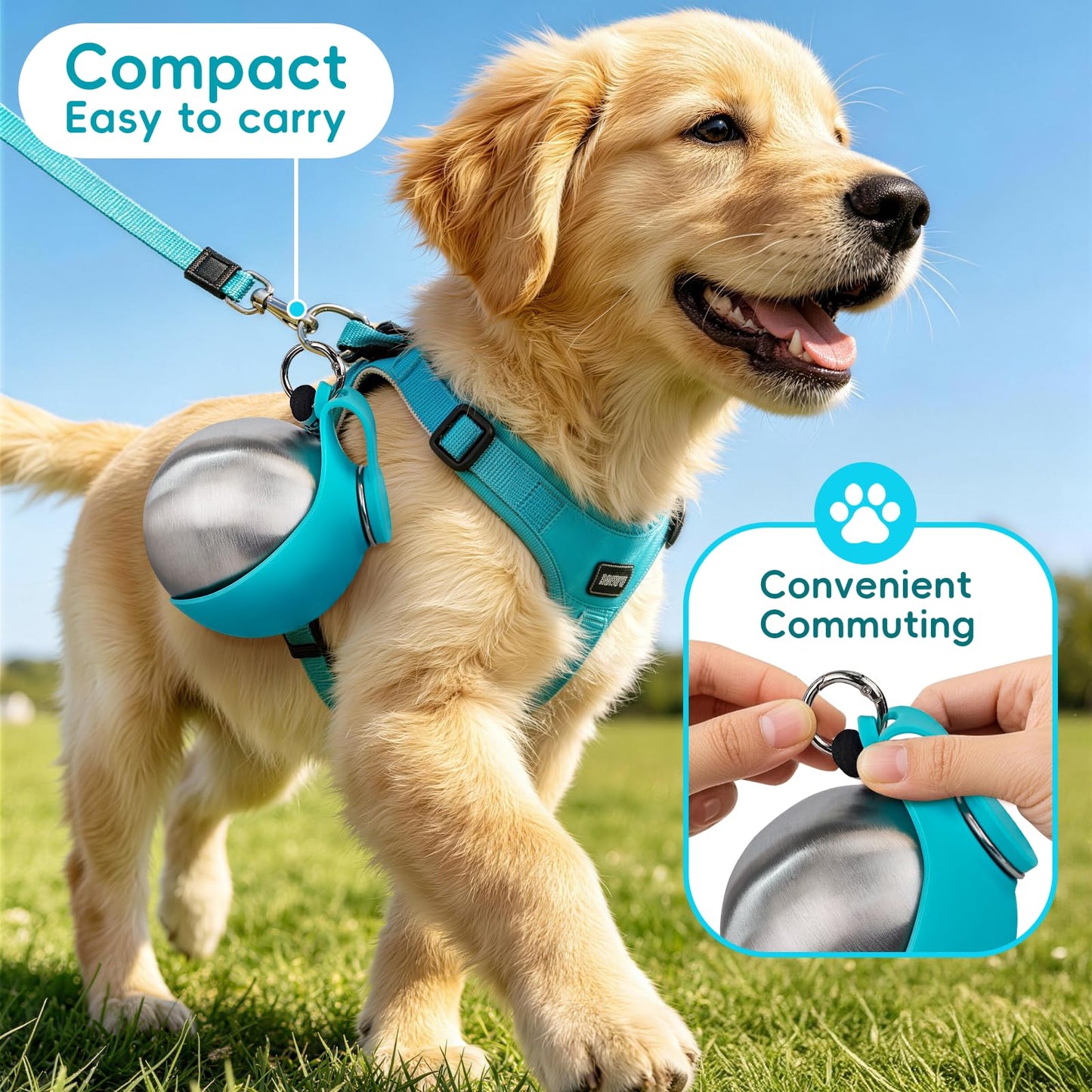 2in1 Portable Dog Water Bottle Portable,10oz Stainless Steel Leak Proof Pet Water Bottle Portable Dog Water Bottle Silicone Bowl,Outdoor Travel Water Bottle for Dogs Walking Hiking Camping, Blue